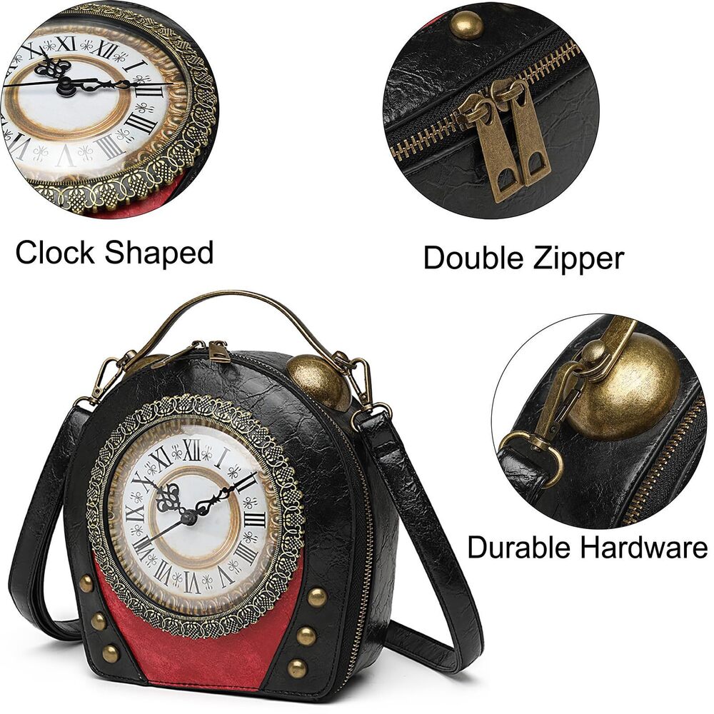 6626 PVC Clock Shaped Handbag Crossbody Shoulder Bag Clock Purse, 1 Black - Picture 6 of 7